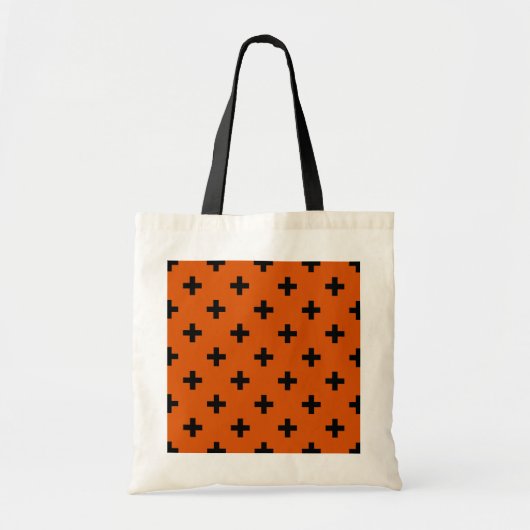 Zwarte polka kruist op sinaasappel tote bag (Voorkant)