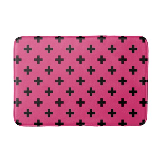 Zwarte polka kruist over fuchsia badmat (Voorkant)
