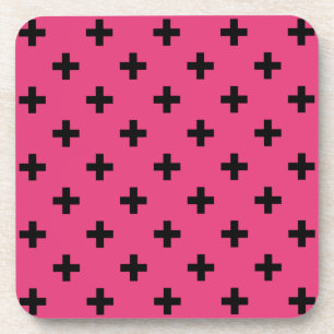 Zwarte polka kruist over fuchsia bier onderzetter