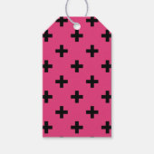 Zwarte polka kruist over fuchsia cadeaulabel (Voorkant)