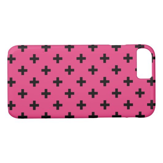 Zwarte polka kruist over fuchsia Case-Mate iPhone case (Achterkant (Horizontaal))