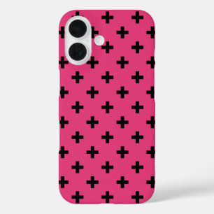 Zwarte polka kruist over fuchsia iPhone 16 hoesje