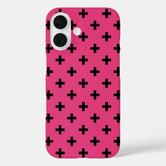 Zwarte polka kruist over fuchsia Case-Mate iPhone case (Achterkant)