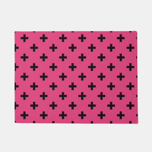 Zwarte polka kruist over fuchsia deurmat (Voorkant)