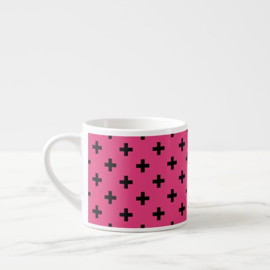 Zwarte polka kruist over fuchsia espresso kop (Links)