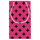 Zwarte polka kruist over fuchsia klein cadeauzakje (Achterkant)
