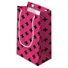 Zwarte polka kruist over fuchsia klein cadeauzakje