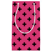 Zwarte polka kruist over fuchsia klein cadeauzakje (Voorkant)