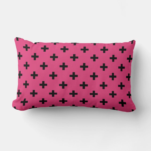 Zwarte polka kruist over fuchsia kussen (Voorkant)