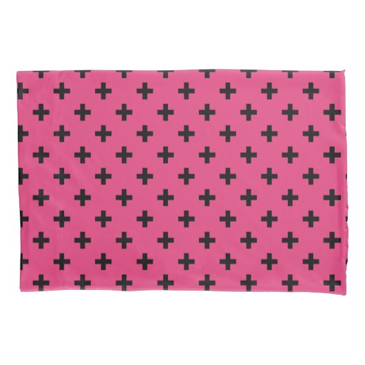 Zwarte polka kruist over fuchsia kussensloop (Voorkant)