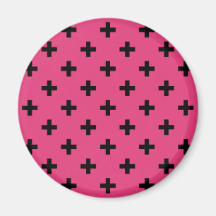 Zwarte polka kruist over fuchsia magneet
