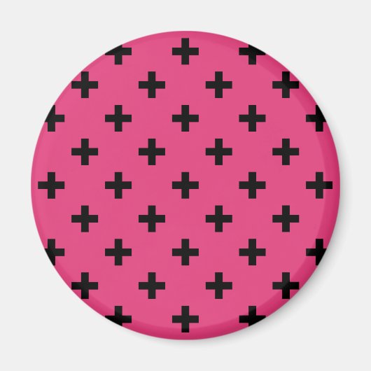 Zwarte polka kruist over fuchsia magneet (Voorkant)