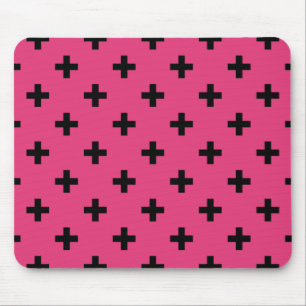 Zwarte polka kruist over fuchsia muismat