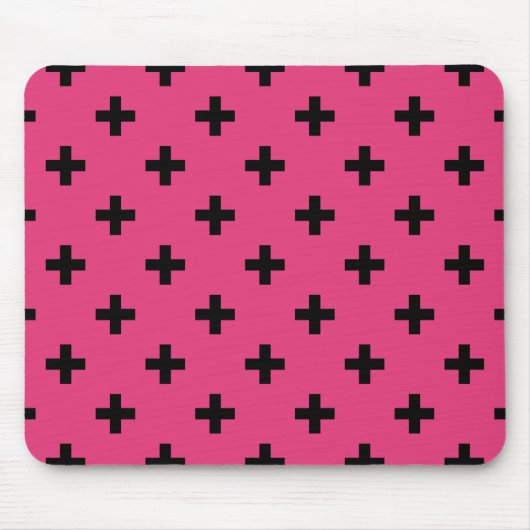 Zwarte polka kruist over fuchsia muismat (Voorkant)