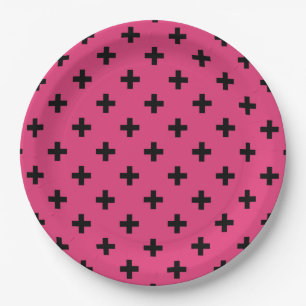 Zwarte polka kruist over fuchsia papieren bordje
