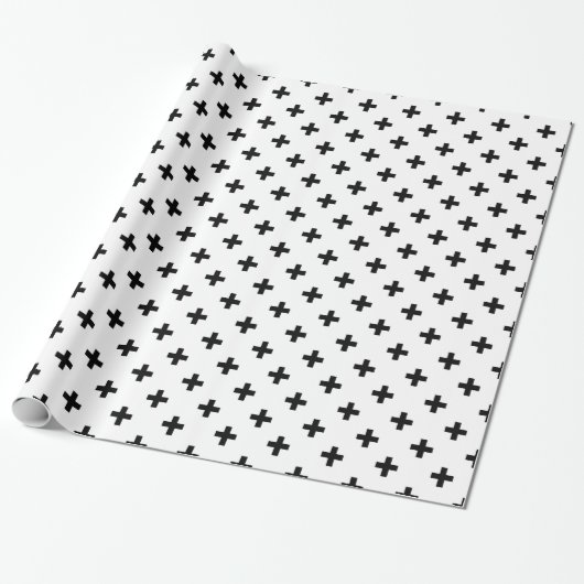 Zwarte polka kruist wit cadeaupapier (Uitgerold)