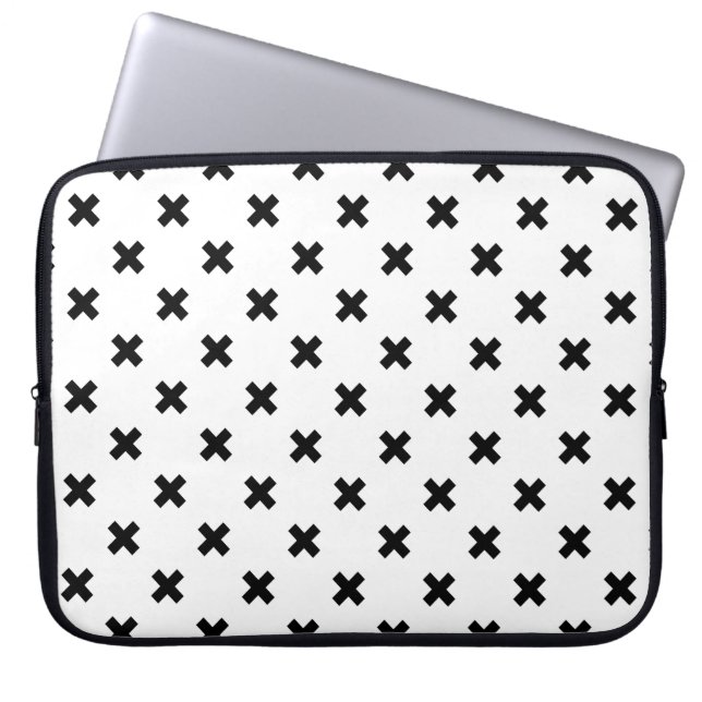 Zwarte polka kruist wit laptop sleeve (Voorkant)