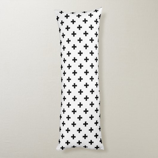 Zwarte polka kruist wit lichaamskussen (Achterkant (Verticaal))