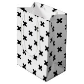Zwarte polka kruist wit medium cadeauzakje (Achterkant Gekanteld)