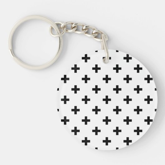 Zwarte polka kruist wit sleutelhanger (Voorkant)