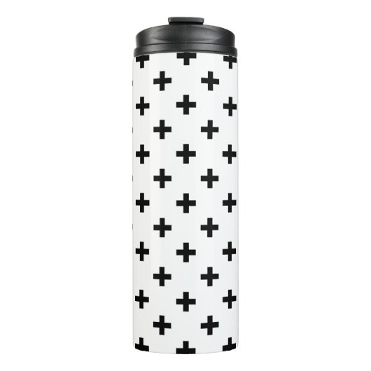 Zwarte polka kruist wit thermosbeker (Voorkant)