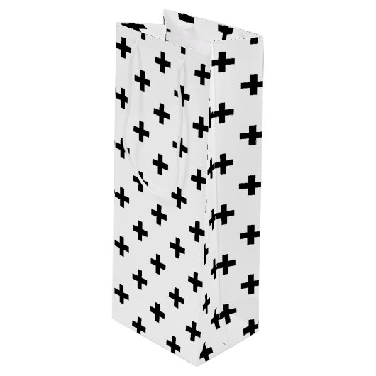 Zwarte polka kruist wit wijn cadeautas (Voorkant Gekanteld)