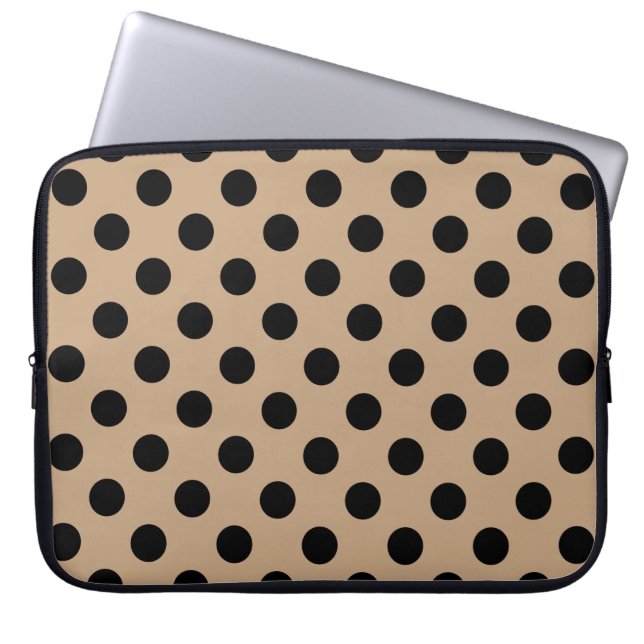 Zwarte polka-punten op beige laptop sleeve (Voorkant)
