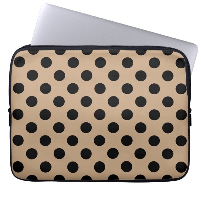 Zwarte polka-punten op beige laptop sleeve (Voorkant)