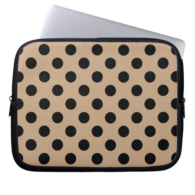 Zwarte polka-punten op beige laptop sleeve (Voorkant)
