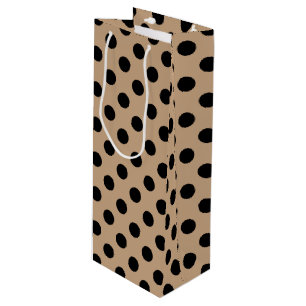 Zwarte polka-punten op beige wijn cadeautas
