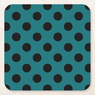Zwarte polka-punten op blauwgroen kartonnen onderzetters