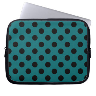 Zwarte polka-punten op blauwgroen laptop sleeve