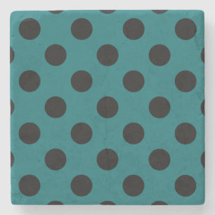 Zwarte polka-punten op blauwgroen stenen onderzetter