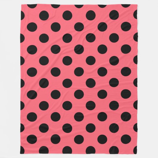 Zwarte polka-punten op koraal fleece deken (Voorkant)
