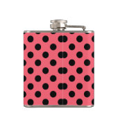 Zwarte polka-punten op koraal heupfles (Achterkant)