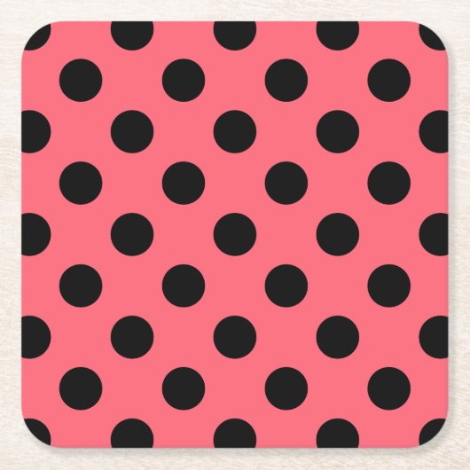 Zwarte polka-punten op koraal kartonnen onderzetters (Voorkant)