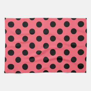 Zwarte polka-punten op koraal theedoek