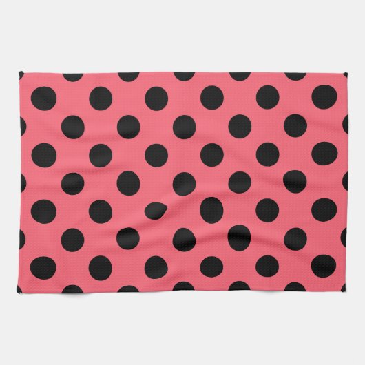 Zwarte polka-punten op koraal theedoek (Horizontaal)