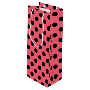 Zwarte polka-punten op koraal wijn cadeautas