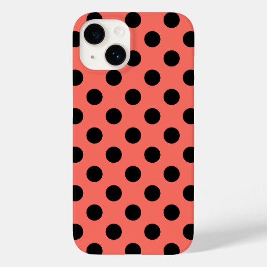 Zwarte polka-punten op levend koraal Case-Mate iPhone case (Achterkant)