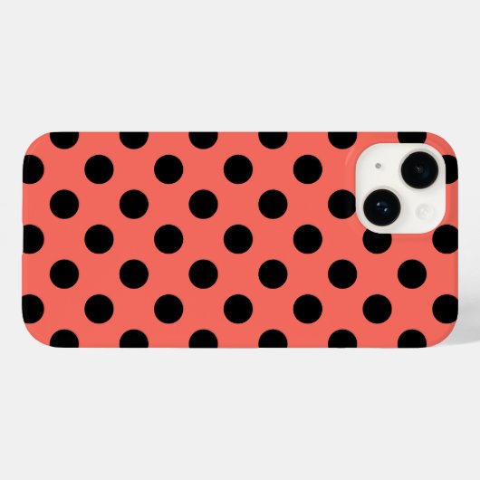 Zwarte polka-punten op levend koraal Case-Mate iPhone case (Achterkant (horizontaal))