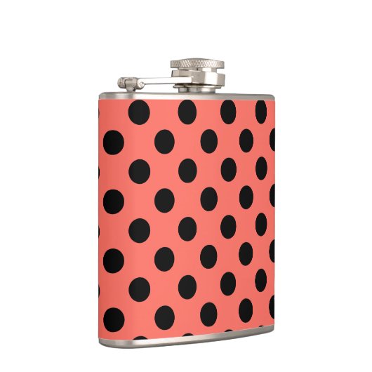 Zwarte polka-punten op levend koraal heupfles (Rechts)