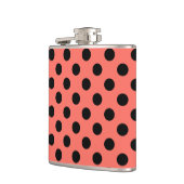 Zwarte polka-punten op levend koraal heupfles (Links)