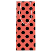 Zwarte polka-punten op levend koraal wijn cadeautas (Achterkant)