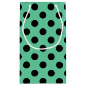 Zwarte polka-punten op muntgroen klein cadeauzakje (Achterkant)
