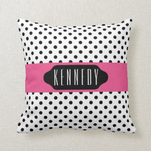 Zwarte polka stip en roze stripe, aangepast kussen