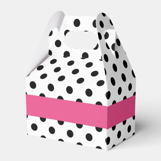 Zwarte polka stippen en roze streep aangepaste gun bedankdoosjes (Achterkant)