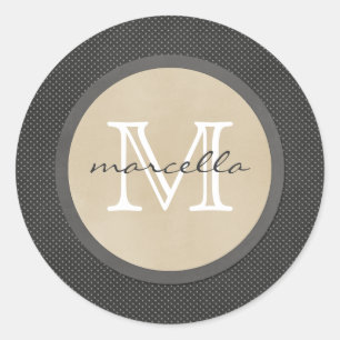 Zwarte polka stippen klein monogram ronde sticker