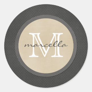 Zwarte polka stippen klein monogram ronde sticker