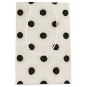 Zwarte polka stippen op Antiek wit Medium Cadeauzakje (Voorkant)